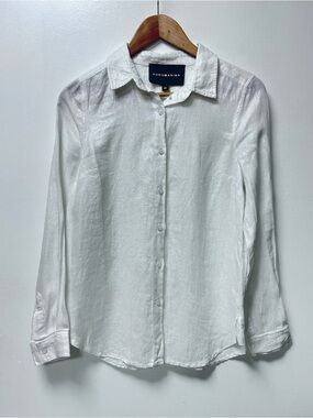 Kokomarina White Glitter 100% Linen Long Sleeve Button-Down Shirt XS Roomy Fit